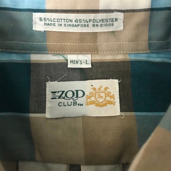 1980s Izod Chekered Mod Button Down Shirt / Men’s Large * - Picture 4 of 5